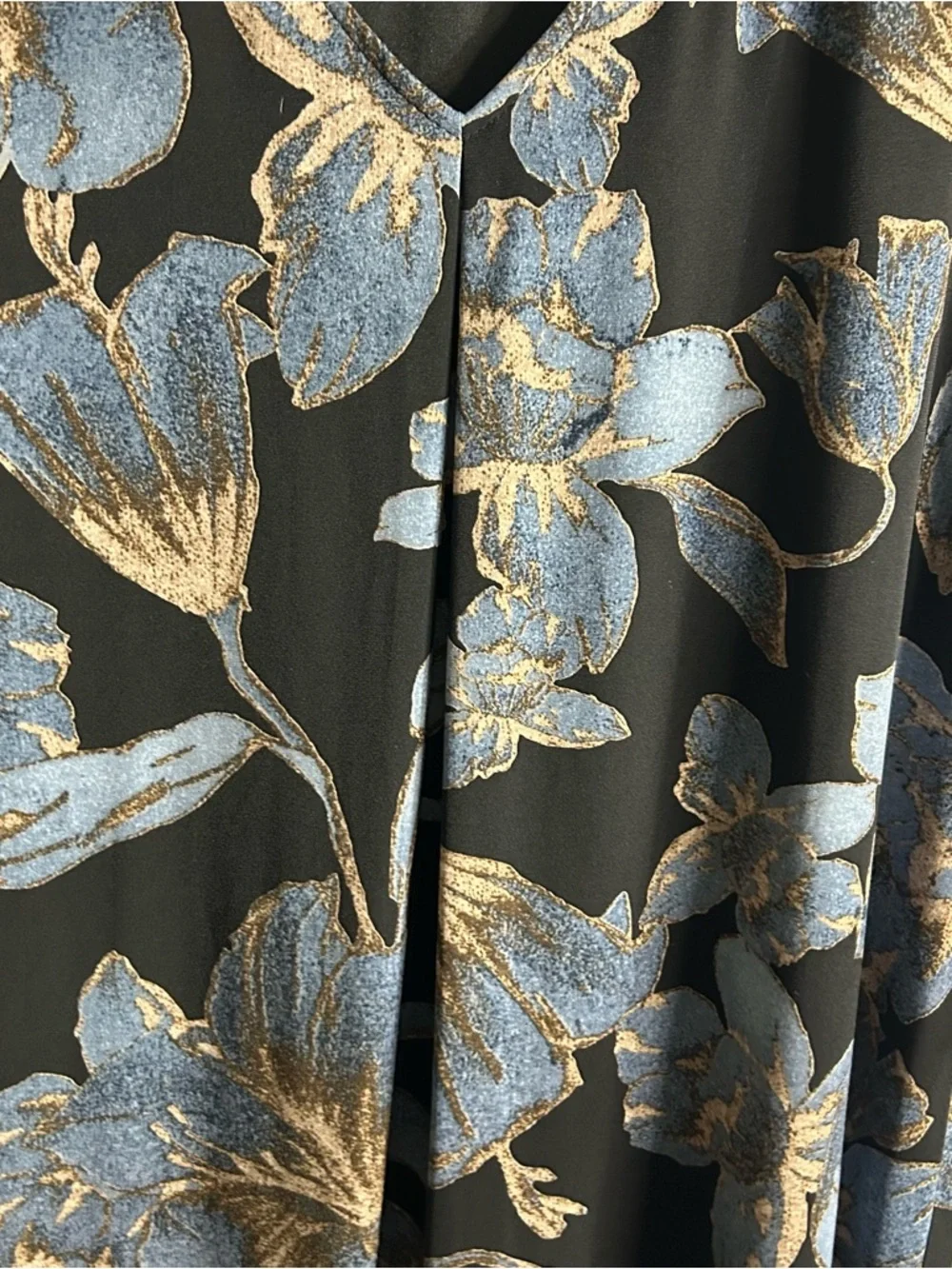 connected apparel Black Midi Dress with Blue and Gold Floral Print